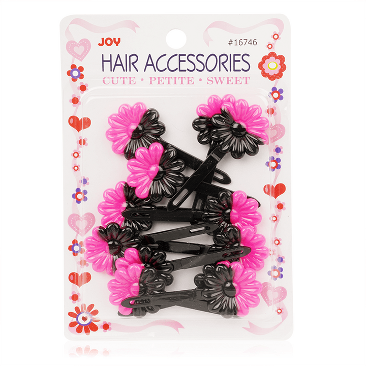 Joy Daisy Barrettes, 12 Count, Black & Pink