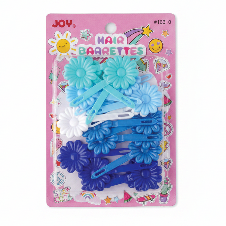 Joy Daisy Hair Barrettes, 10 Count, Assorted Blues