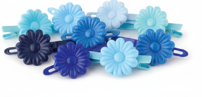 Joy Daisy Hair Barrettes, 10 Count, Assorted Blues