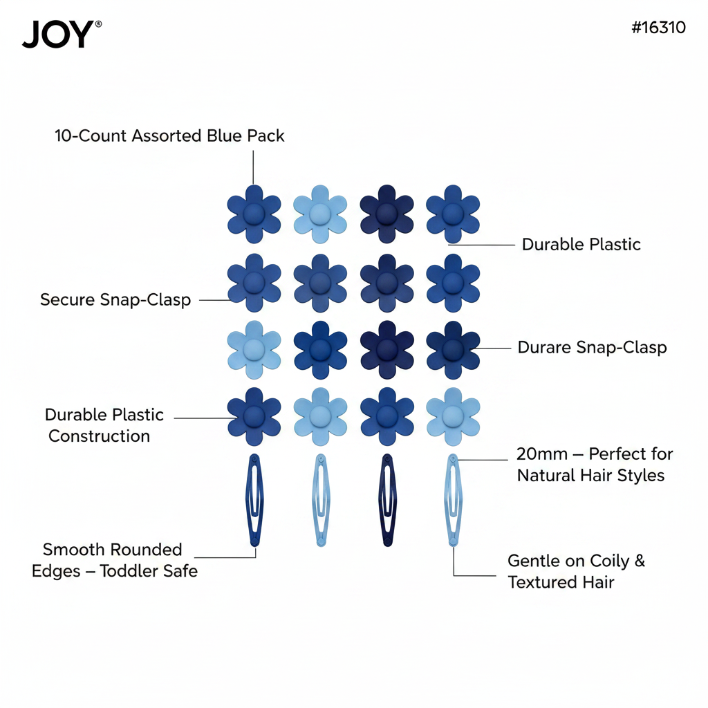 Joy Daisy Hair Barrettes, 10 Count, Assorted Blues