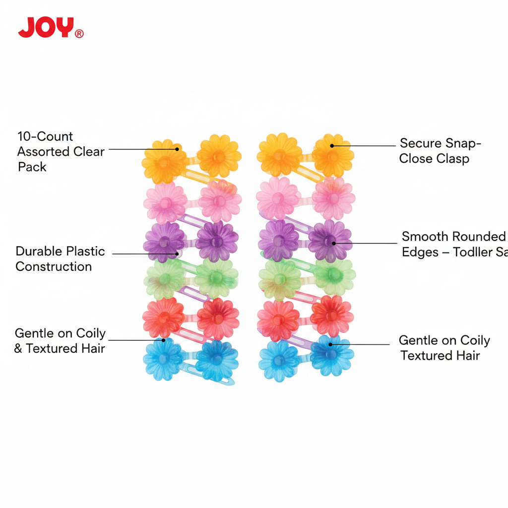 Joy Daisy Hair Barrettes, 10 Count, Assorted Clear
