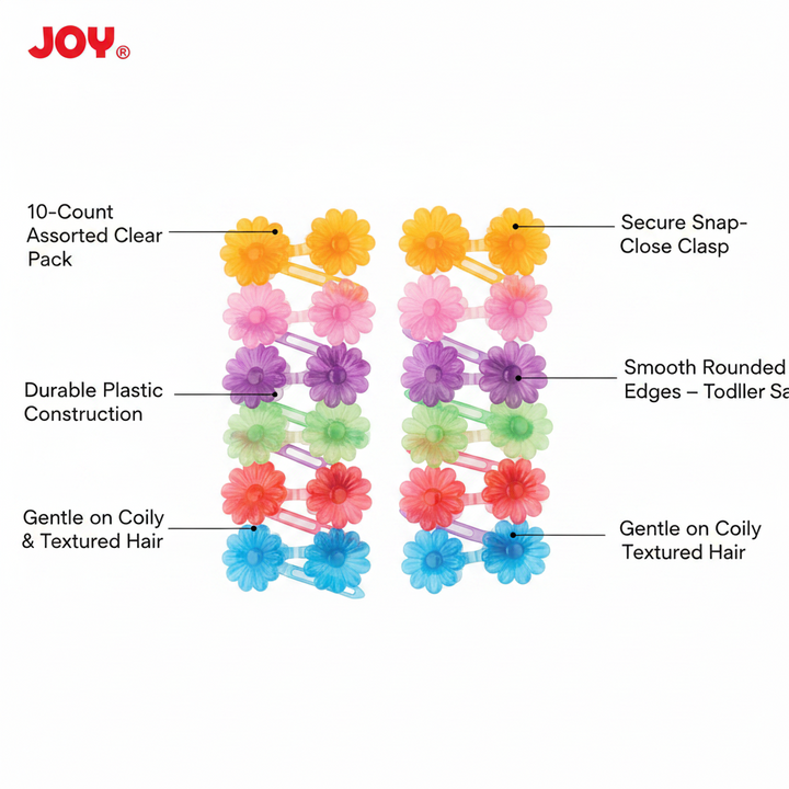 Joy Daisy Hair Barrettes, 10 Count, Assorted Clear