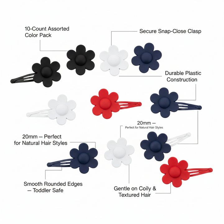 Joy Daisy Hair Barrettes, 10 Count, Assorted Colors