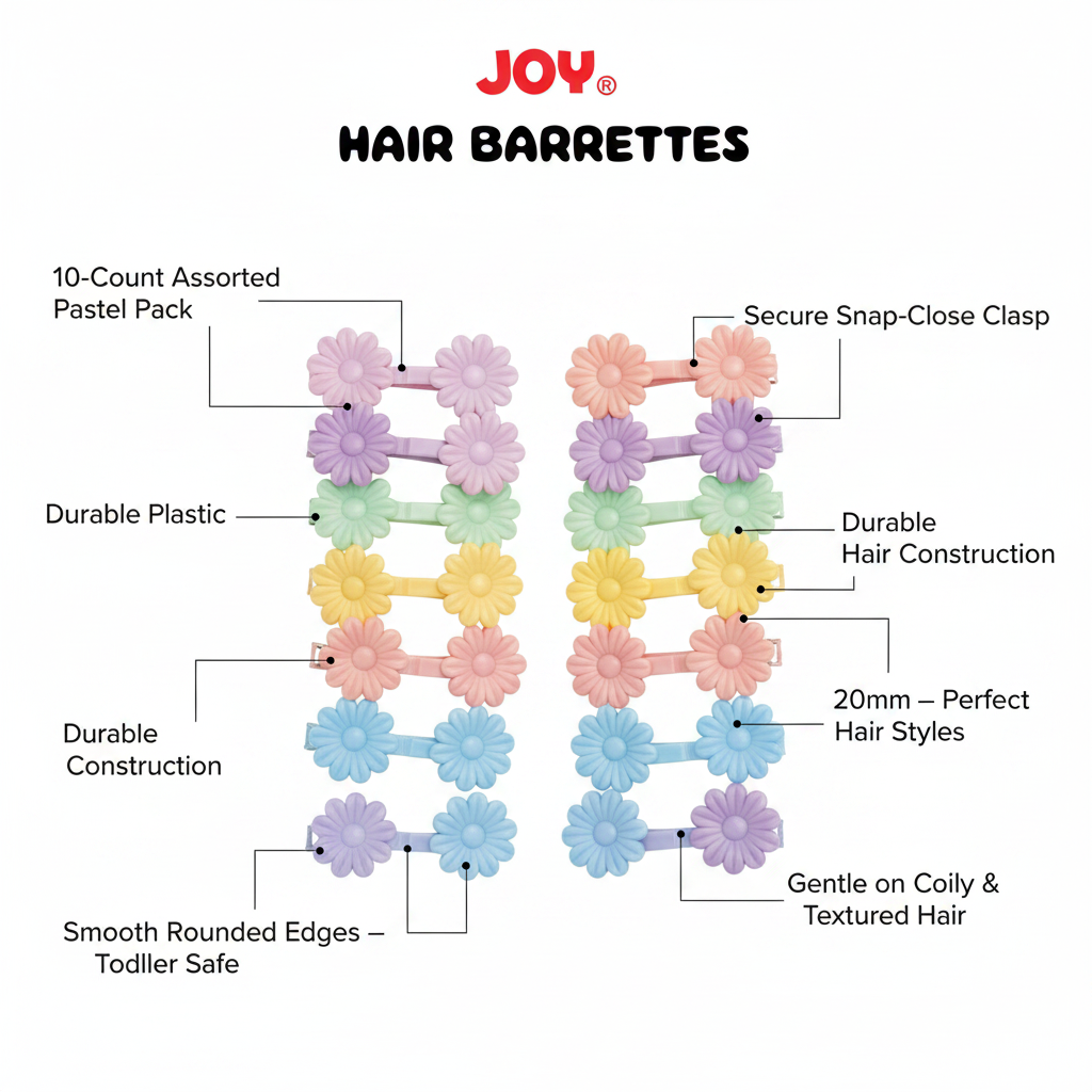 Joy Daisy Hair Barrettes, 10 Count, Assorted Pastel