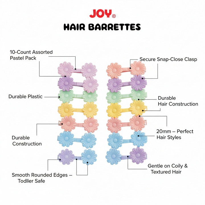 Joy Daisy Hair Barrettes, 10 Count, Assorted Pastel