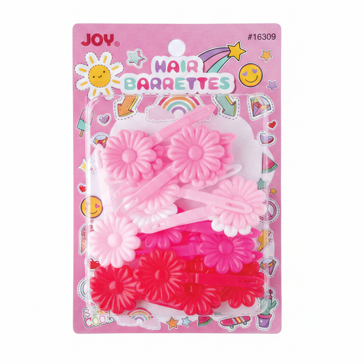 Joy Daisy Hair Barrettes, 10 Count, Assorted Pinks