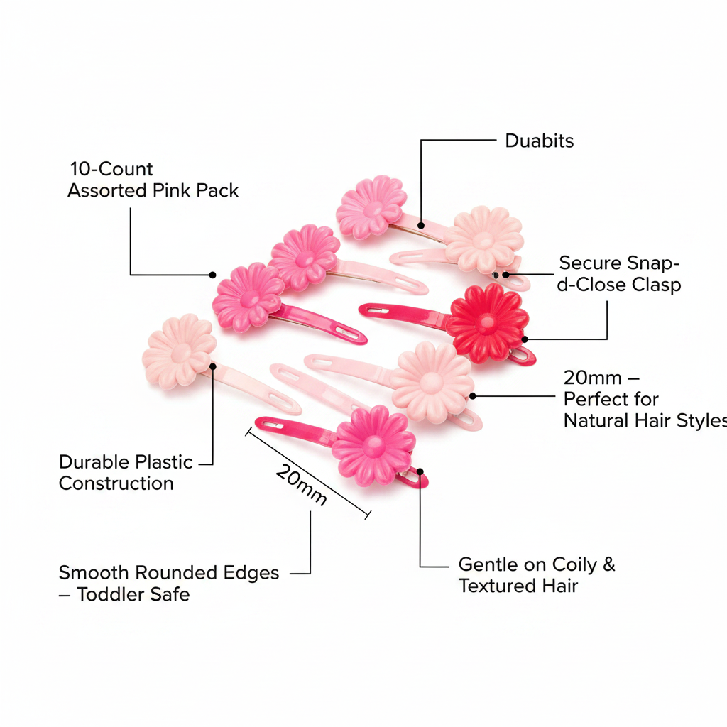 Joy Daisy Hair Barrettes, 10 Count, Assorted Pinks