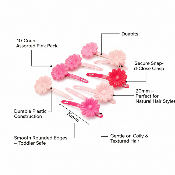 Joy Daisy Hair Barrettes, 10 Count, Assorted Pinks