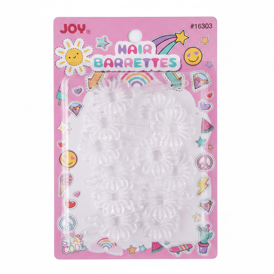 Joy Daisy Hair Barrettes, 10 Count, Frosted Clear