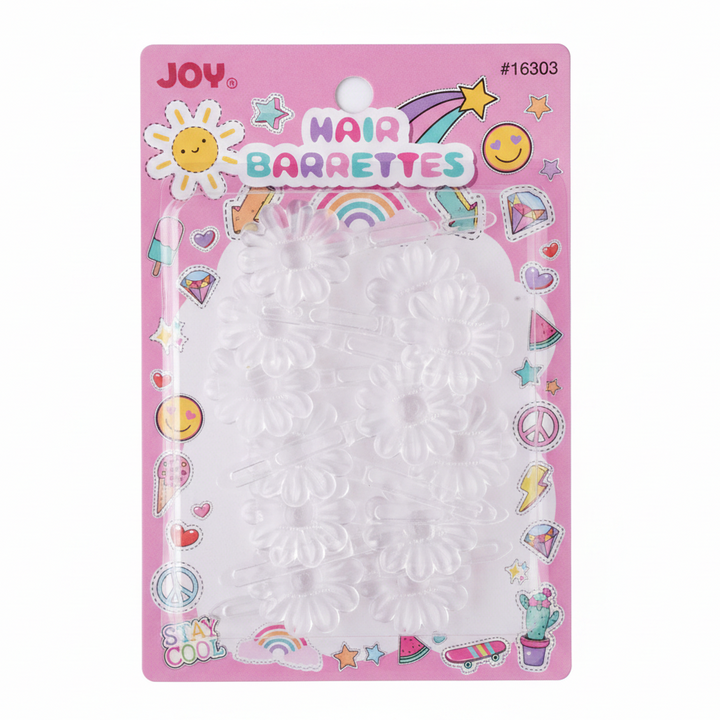 Joy Daisy Hair Barrettes, 10 Count, Frosted Clear