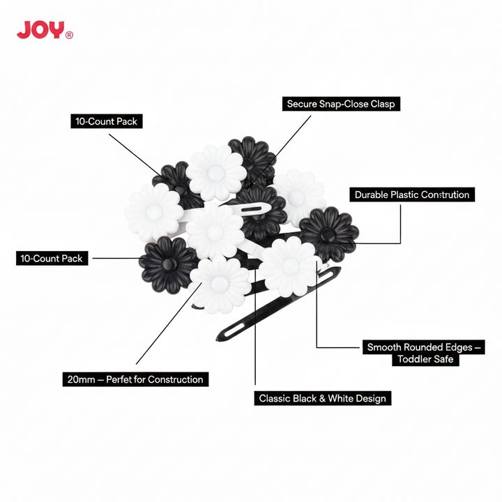 Joy Daisy Hair Barrettes, 10 Count, Black and White