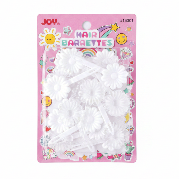 Joy Daisy Hair Barrettes, 10 Count, White and Clear