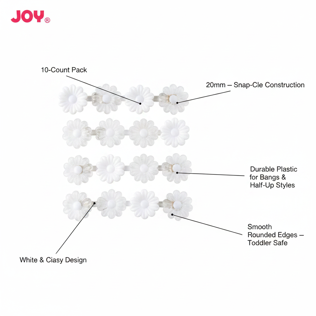 Joy Daisy Hair Barrettes, 10 Count, White and Clear