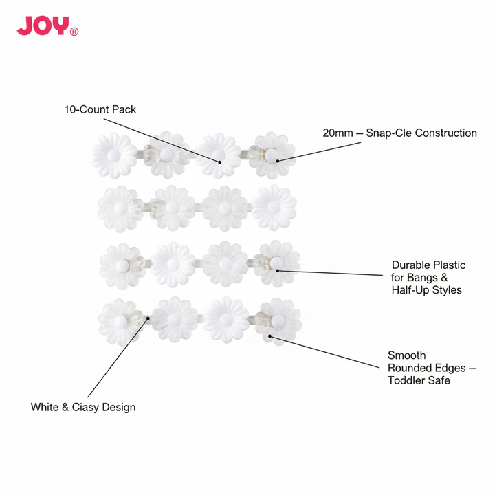 Joy Daisy Hair Barrettes, 10 Count, White and Clear