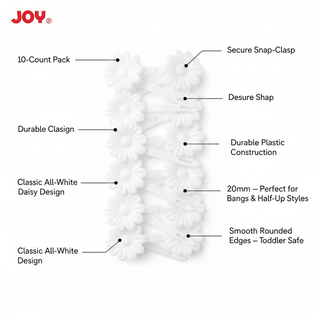 Joy Daisy Hair Barrettes , 10 Count, White
