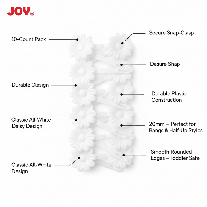 Joy Daisy Hair Barrettes , 10 Count, White