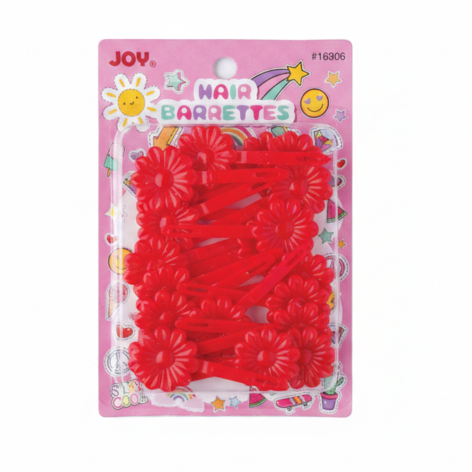 Joy Daisy Hair Barrettes, 10 Count, Red