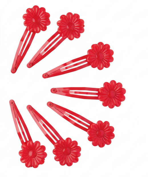 Joy Daisy Hair Barrettes, 10 Count, Red