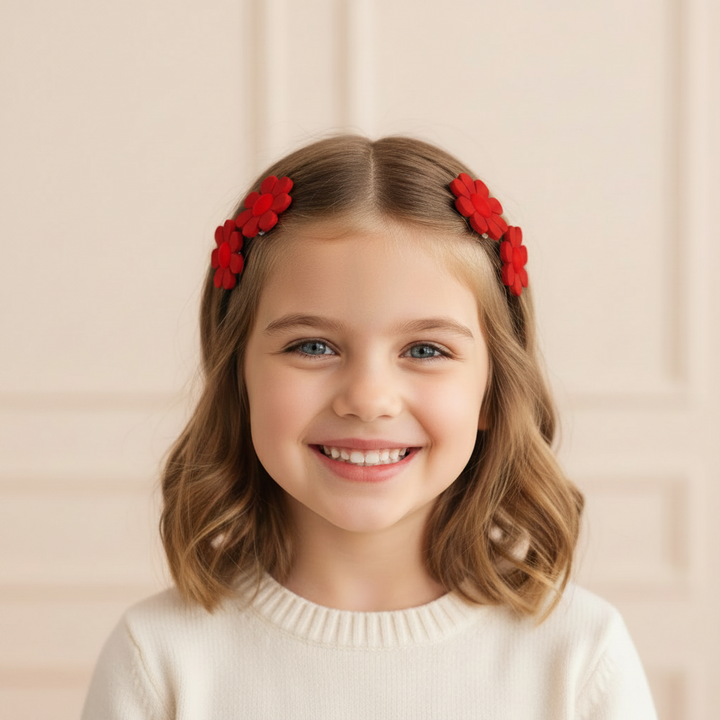 Joy Daisy Hair Barrettes, 10 Count, Red