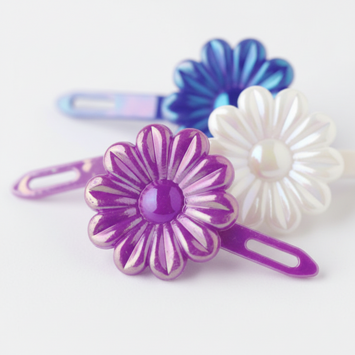 Joy Daisy Hair Barrettes, 16 Count, Assorted Pearl
