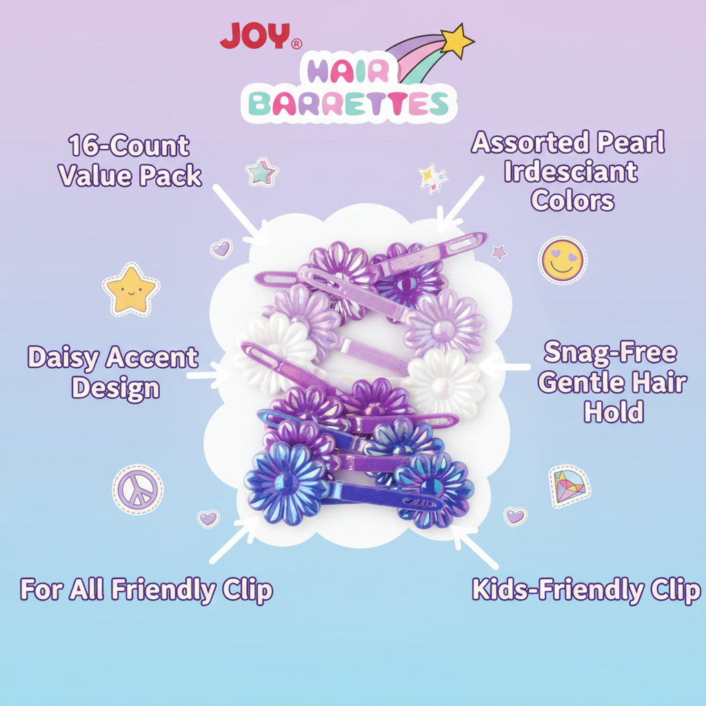 Joy Daisy Hair Barrettes, 16 Count, Assorted Pearl