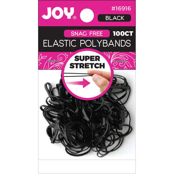 Joy Elastic Hair Polybands 2.5cm, 100 Count, Black