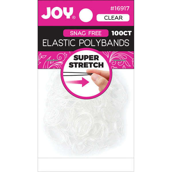 Joy Elastic Hair Polybands 2.5cm, 100 Count, Clear