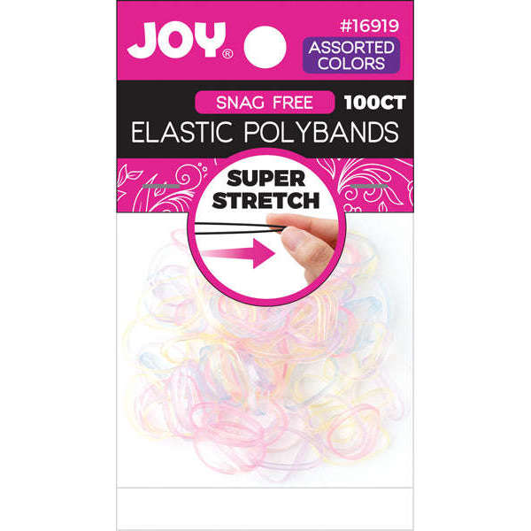 Joy Elastic Hair Polybands 2.5cm Diameter, 100 Count, Transparent