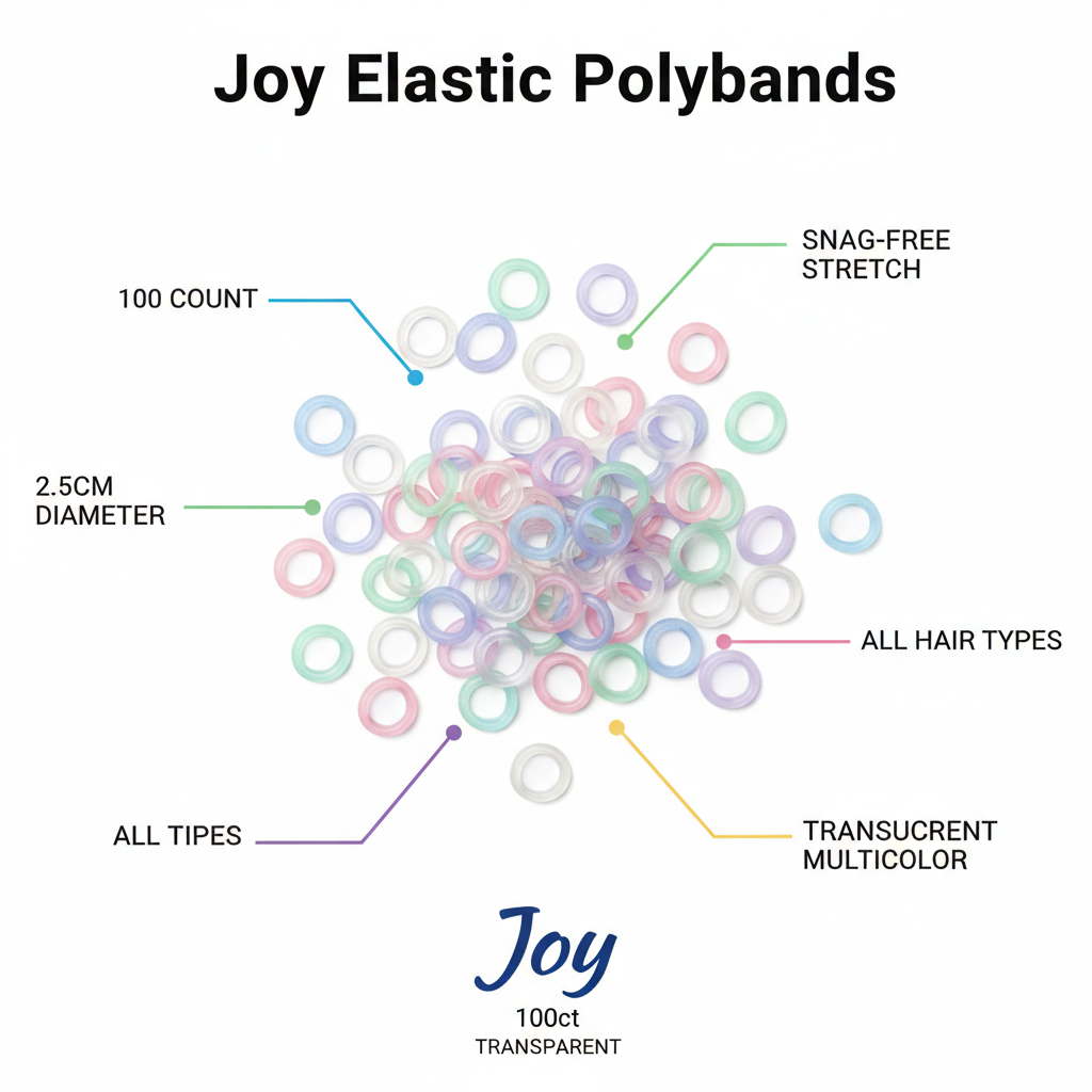 Joy Elastic Hair Polybands 2.5cm Diameter, 100 Count, Transparent