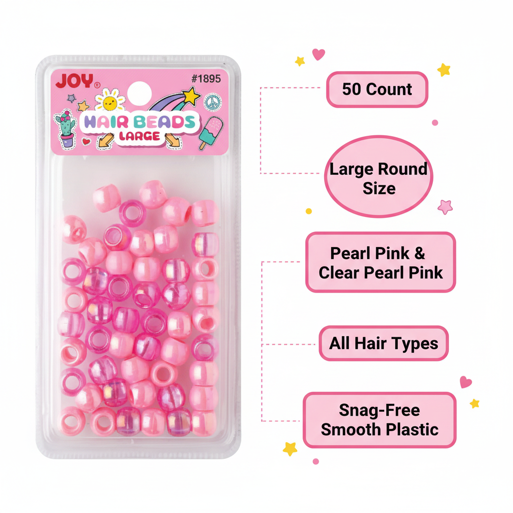 Joy Round Hair Beads Large, 50 Count, Pink Pearl