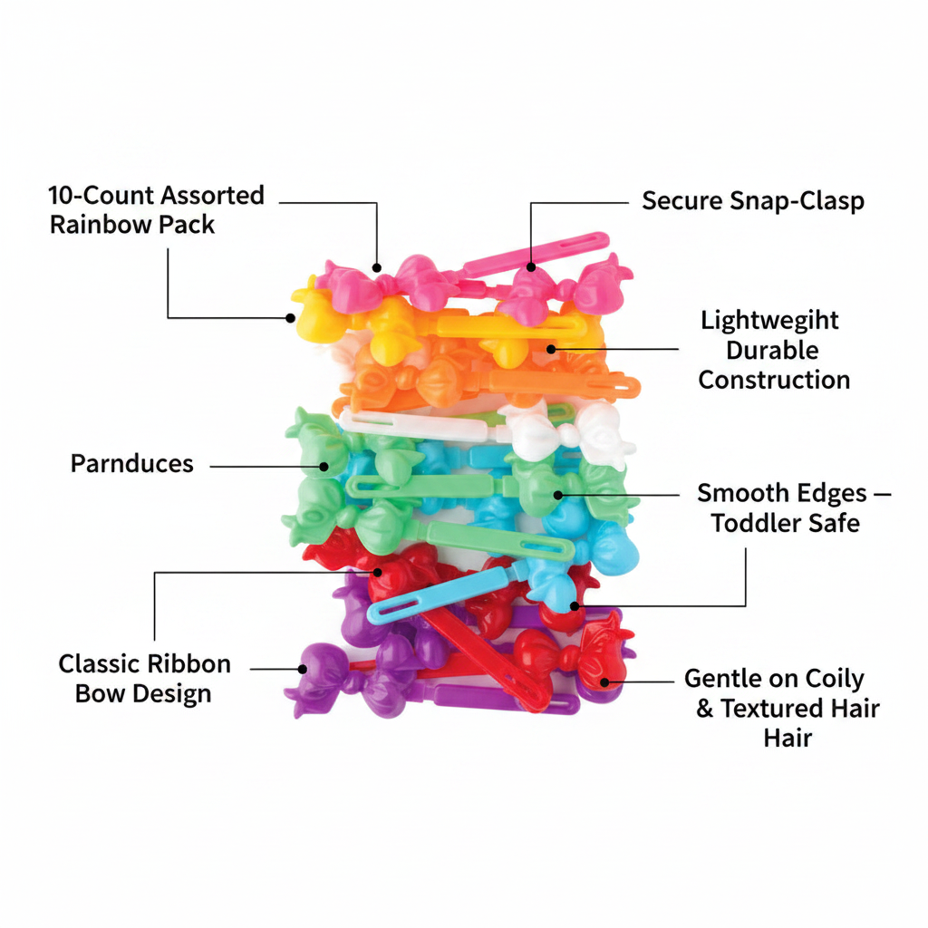 Joy Ribbon Hair Barrettes, 10 Count, Assorted Colors