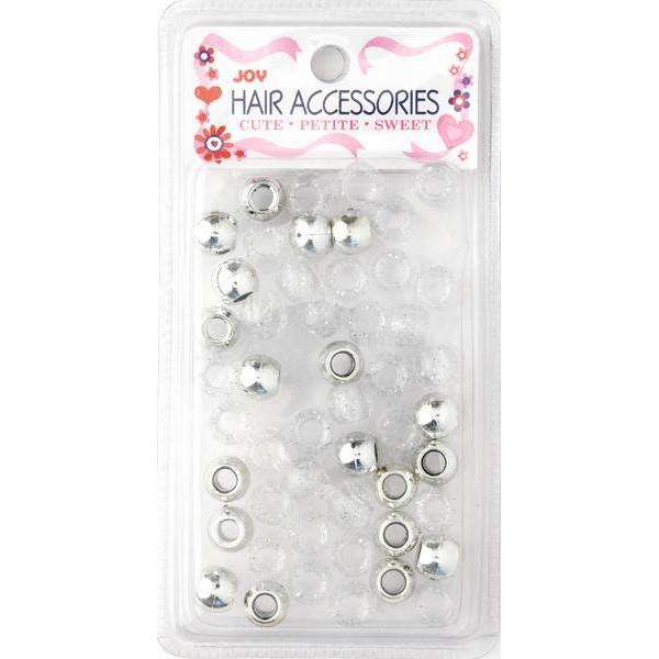 Joy Round Hair Beads Large, 50 Count, Silver Metallic & Glitter