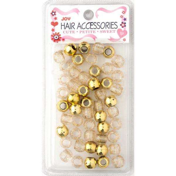 Joy Round Hair Beads Large, 50 Count, Gold Metallic & Glitter