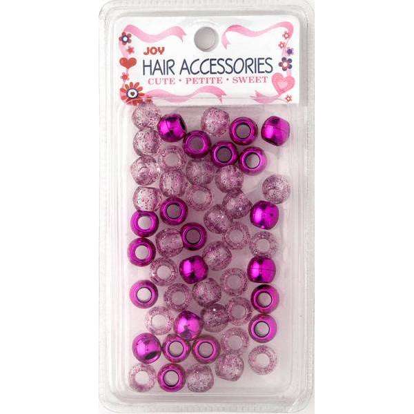 Joy Round Hair Beads Large, 50 Count, Magenta Metallic & Glitter
