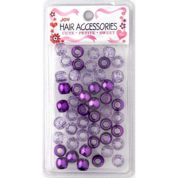 Joy Round Hair Beads Large, 50 Count, Purple Metallic & Glitter