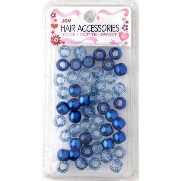 Joy Round Hair Beads Large, 50 Count, Blue Metallic & Glitter