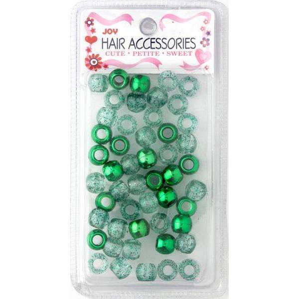 Joy Round Hair Beads Large, 50 Count, Green Metallic & Glitter
