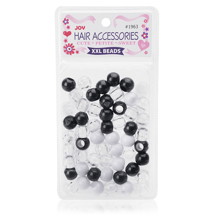 Joy Round Hair Beads XX-Large, 60 Count, Black, White, Clear