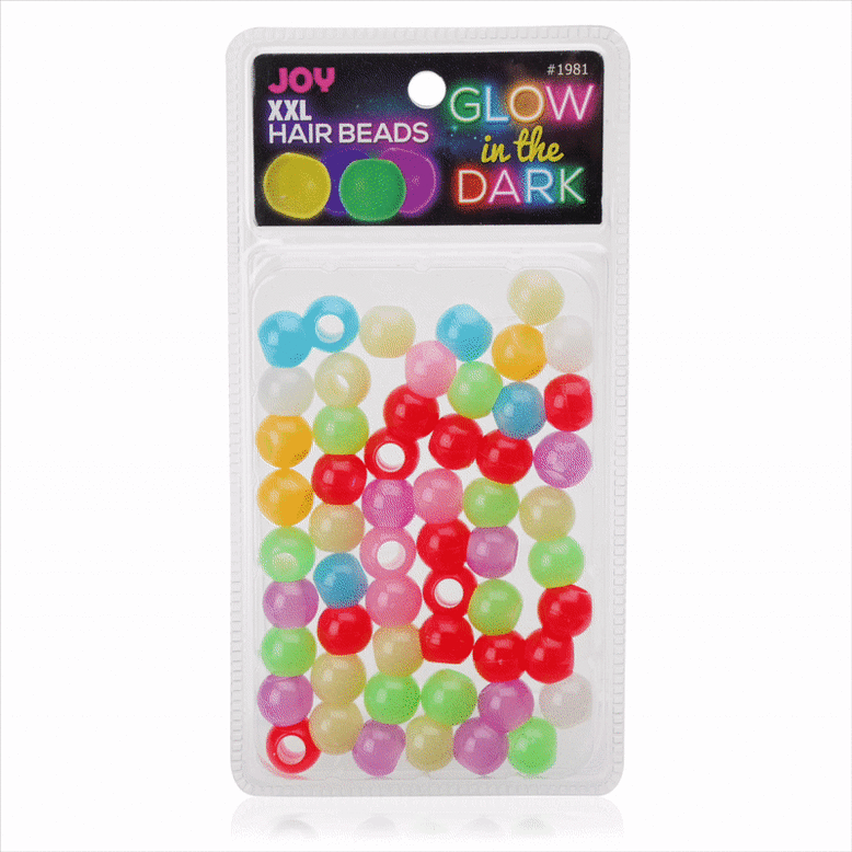 Joy Glow In the Dark Round Hair Beads XX-Large, 60 Count, Asst Color
