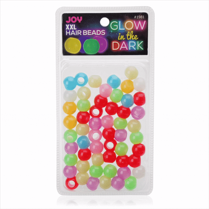 Joy Glow In the Dark Round Hair Beads XX-Large, 60 Count, Asst Color