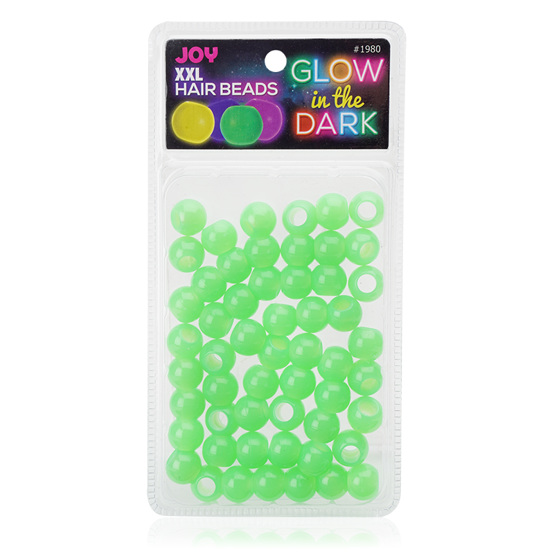 Joy Glow In the Dark Round Hair Beads XX-Large, 60 Count, Green
