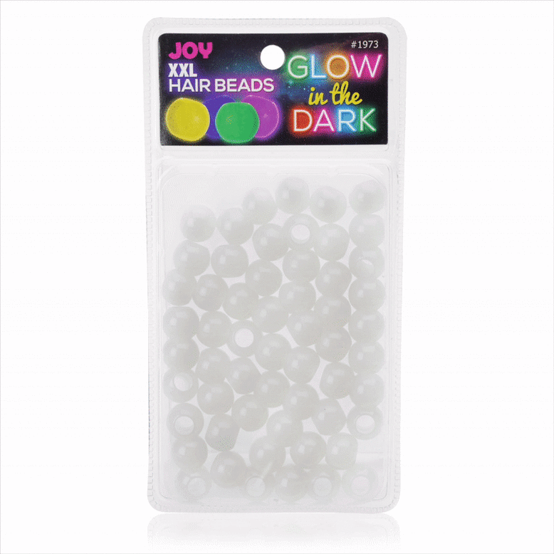 Joy Glow In the Dark Round Hair Beads XX-Large, 60 Count, White