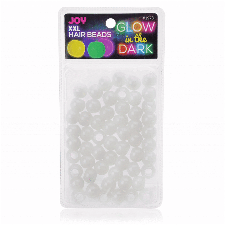 Joy Glow In the Dark Round Hair Beads XX-Large, 60 Count, White