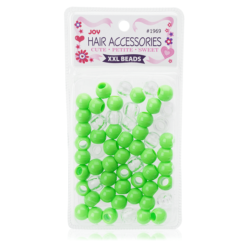 Joy Round Hair Beads XX-Large, 60 Count, Lime Green & Clear