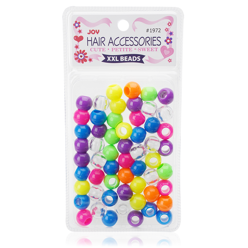 Joy Round Hair Beads XX-Large, 60 Count, Neon Mix