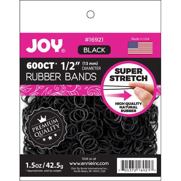 Joy Hair Rubber Bands 1/2 Inch Diameter, 600 Count, Black