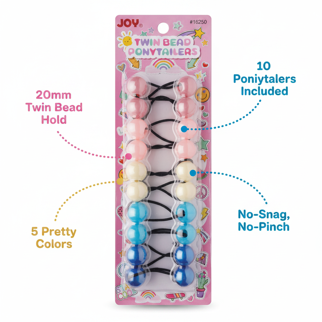 Joy Twin Bead Ponytailers 10ct Asst