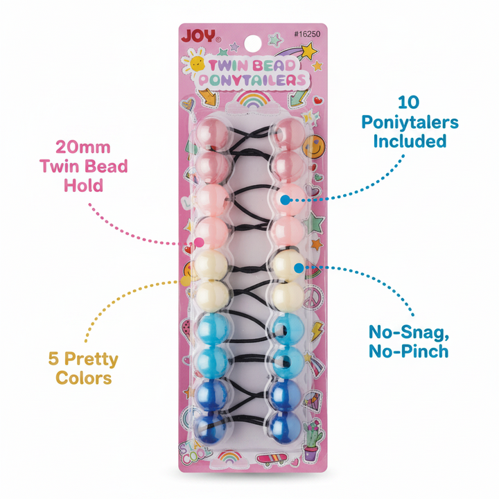 Joy Twin Bead Ponytailers 10ct Asst