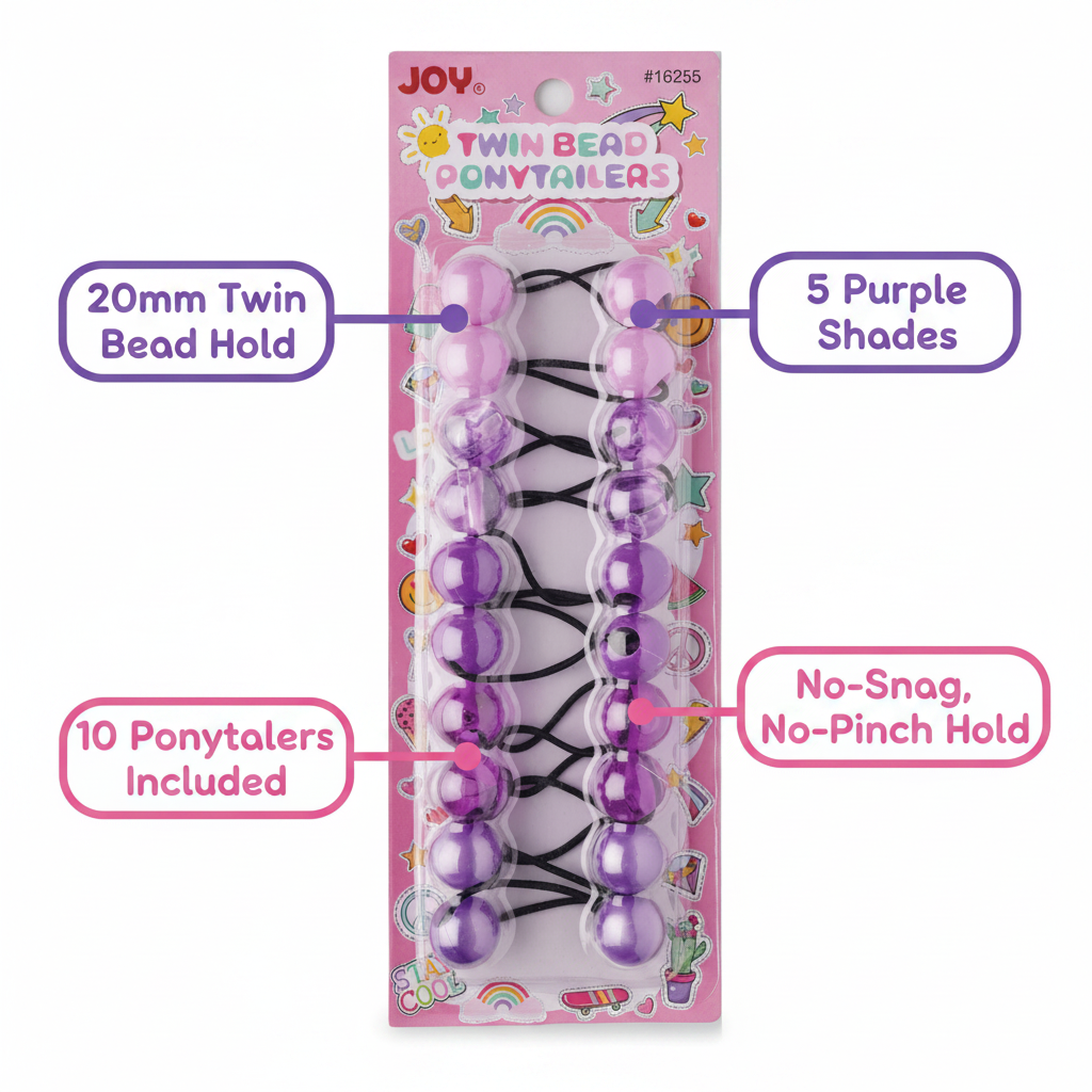 Joy Twin Bead Ponytailers 10ct Asst Purple