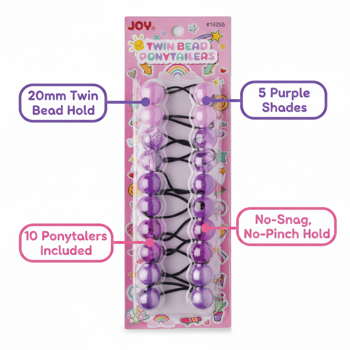 Joy Twin Bead Ponytailers 10ct Asst Purple